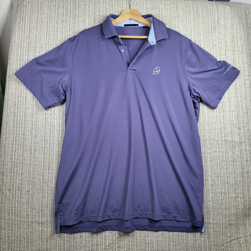 Greyson Polo‎ Shirt Mens XL Purple Golf Performance 2019 Member Event Logo Wolf